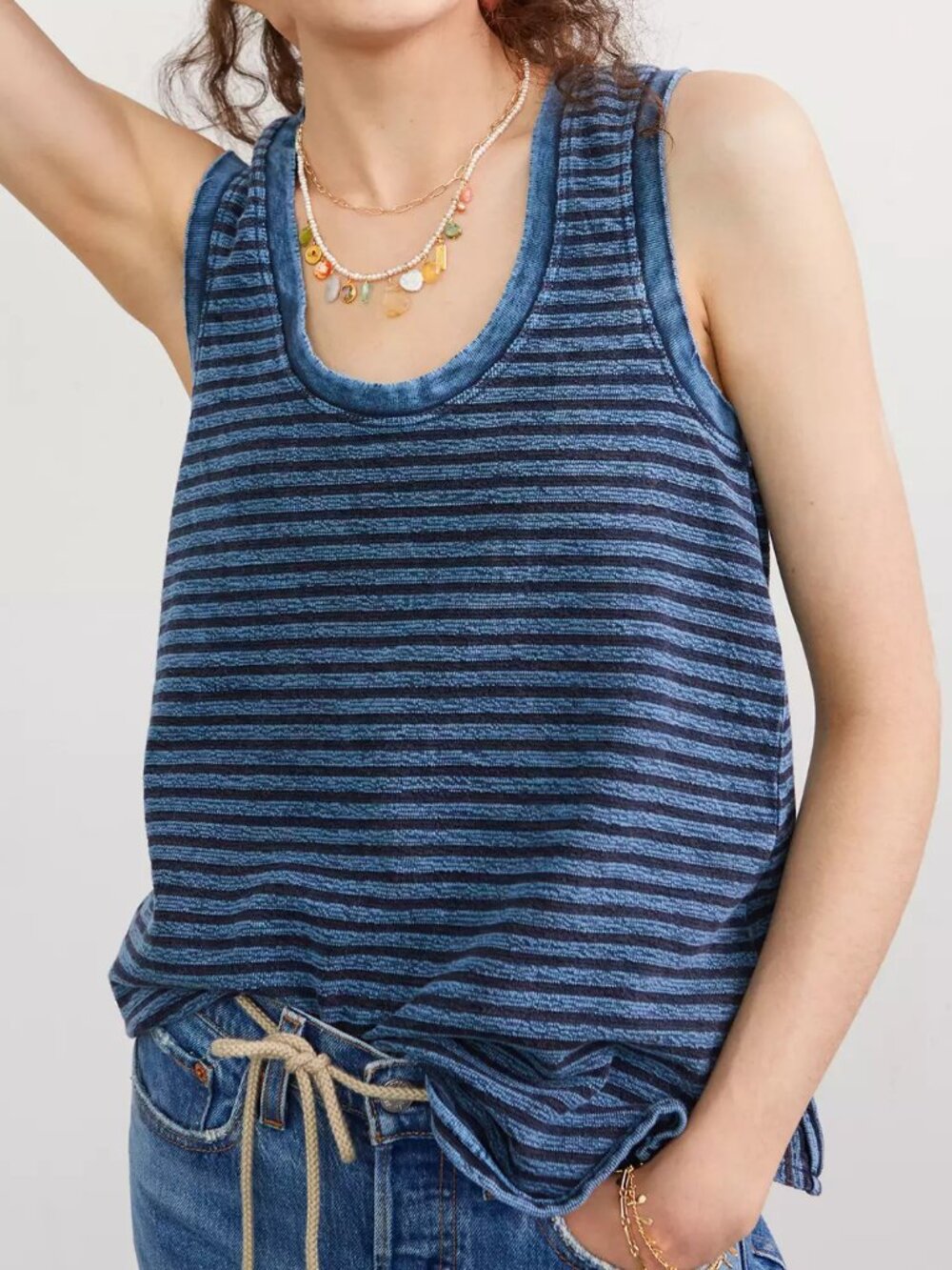 Pilcro Anthropologie Striped Tank Top Indigo Blue Cotton